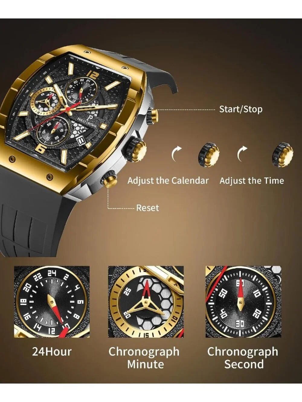 Men's Gold Luxury Fashion Analog Waterproof Luminous Quartz Classic Wrist Watch
